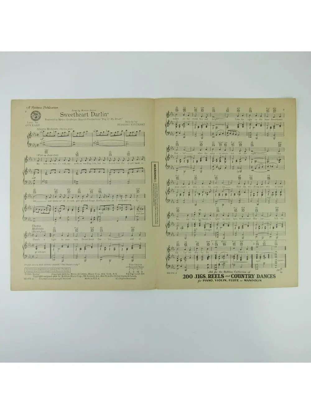 Sheet Music Sweetheart Darlin' Peg O' My Heart Marion Davies Vintage 1933